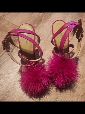 Michael Kors Magenta Pom-Pom Strappy Heels
